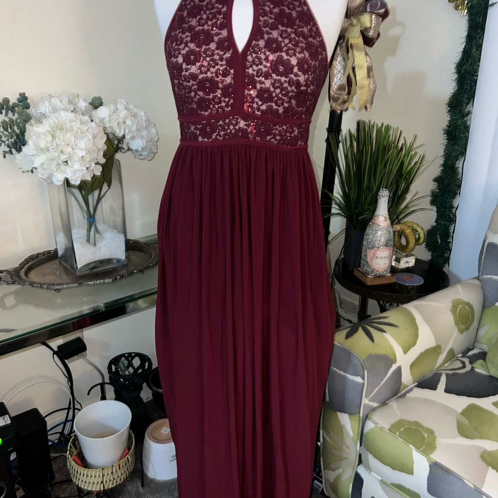 Night Way Collections Burgundy Backless Dress